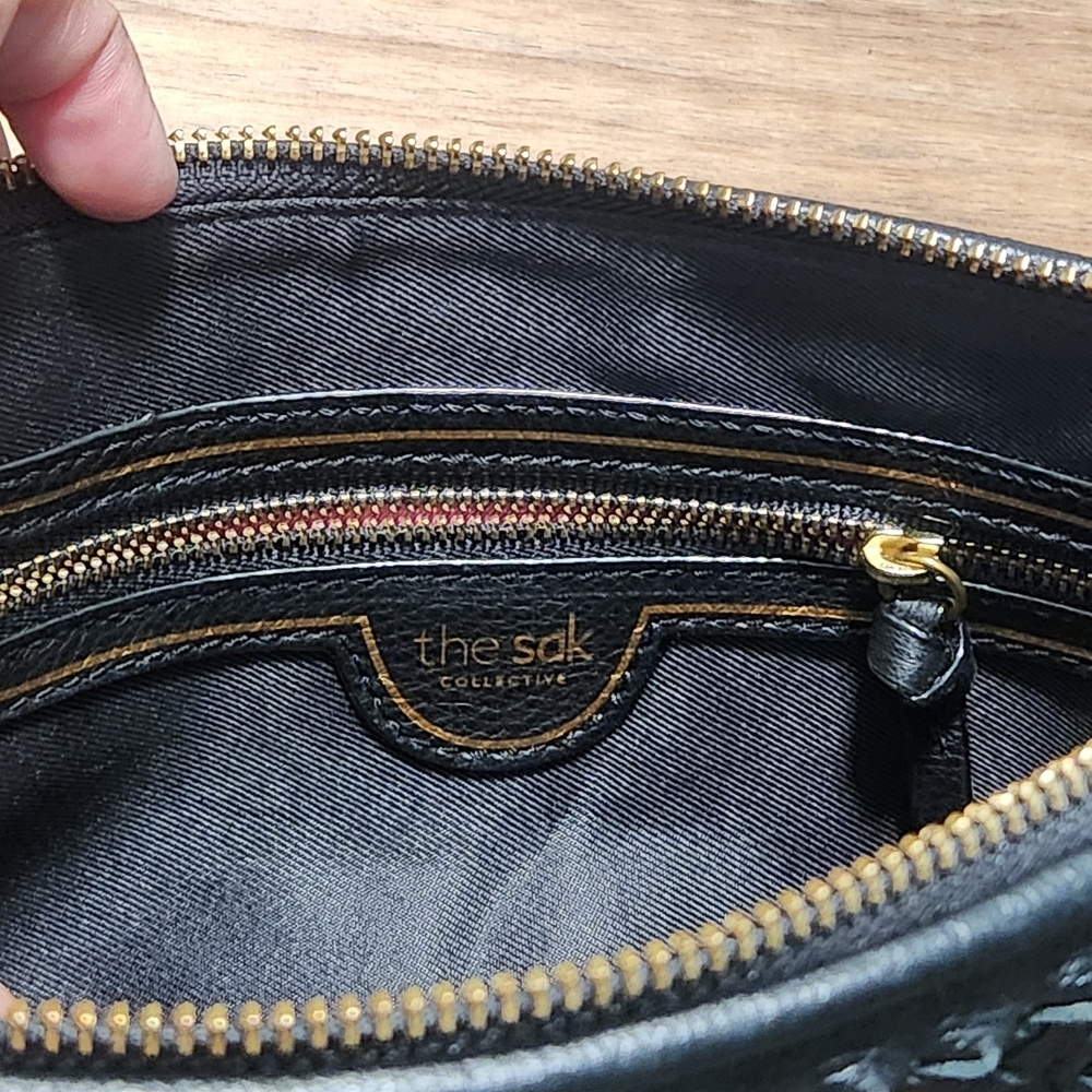 The Sak Filmore Leather 3 in 1 Black Clutch Shoulder Crossbody Woven With Fringe - Picture 7 of 13
